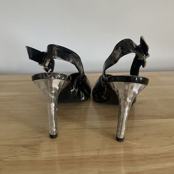 J. Renee Masiela Black Marble Metal Heel High Taper Toe Sling Memory Foam 7.5 M - Picture 10 of 12